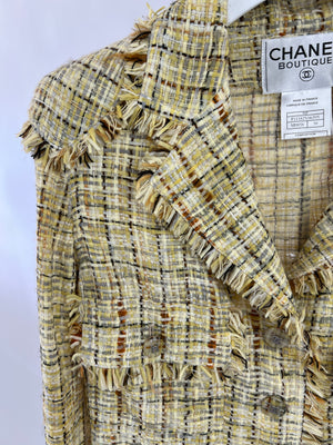 Chanel Beige & Brown Tweed Jacket & Skirt Set with Tweed CC Logo Button Detail FR 38 (UK 10)