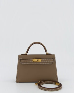 *HOT* Hermès Mini Kelly II 20 Bag in Etoupe Epsom Leather with Gold Hardware