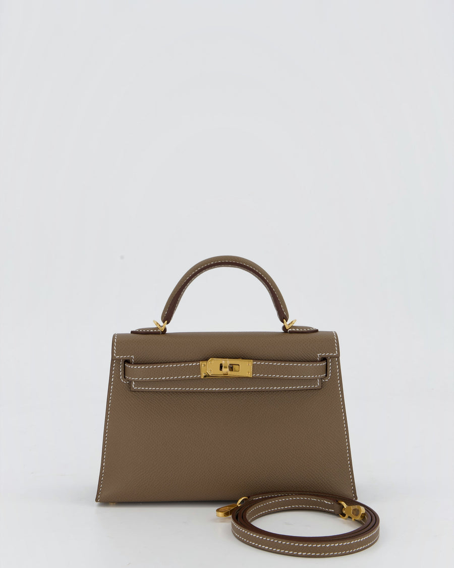 *HOT* Hermès Mini Kelly II 20 Bag in Etoupe Epsom Leather with Gold Hardware