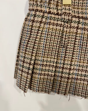 Miu Miu Brown Wool Tartan Pleated Micro Skirt Size IT 40 (UK 8) RRP £1,190