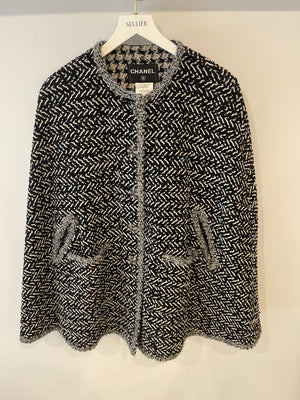 Chanel Black and White Tweed Cape with Crystal Embellished CC Buttons Size FR 36 (UK 8)