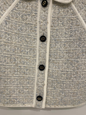 Christian Dior Light Blue Tweed Macrocannage Short-sleeved Jacket with CD Logo Buttons Size FR 34 (UK 6) RRP £2,300