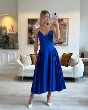 TOVE Electric Blue Simple Strap Cotton Midi Dress Size FR 38 (UK 10)