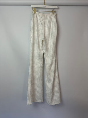 Nadine Merabi White Bra Flare Trousers with Silver Rhinestone Embellishment Size S (UK 8)