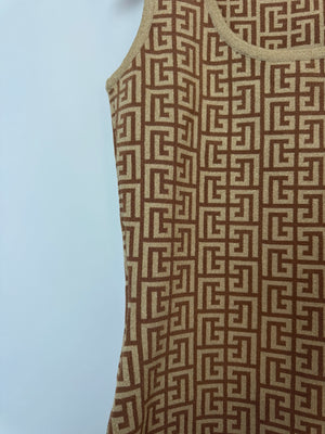Balmain Gold Metallic Logo Print Bodysuit Size FR 36 (UK 8)