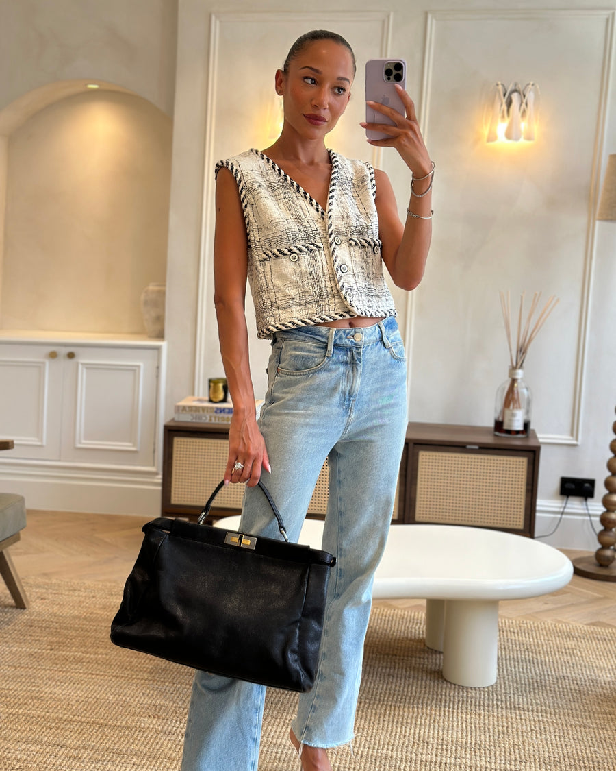 Fendi Large Peekaboo Black Bag with Brushed Gold and Gunmetal Hardware