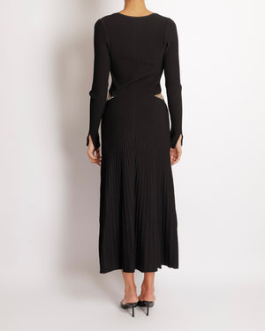 Jonathan Simkhai Black Ribbed Maxi Dress with Front Cut-Out and Crystal Embellished Silver Chain Detail Size M (UK 10)