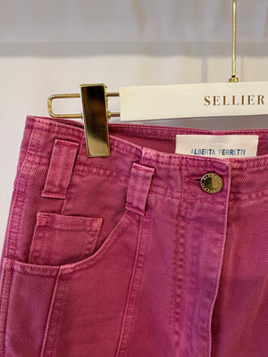 Alberta Ferretti Pink Straight Jeans with Gold Logo Button Size IT 38 (UK 6)