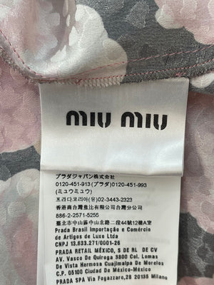 Miu Miu Pink Floral Silk Ruffle Mini Dress with Crystal Embellishments Size IT 38 (UK 6)