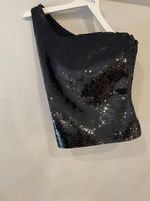 Saint Laurent Black Sequin One Shoulder Top Size FR 38 (UK 10)