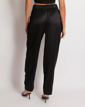 Chanel Black Silk Trousers with Bow and Crystal CC Logo Detail Size FR 36 (UK 8)