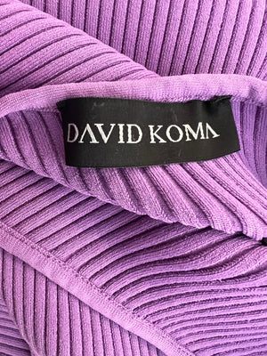 David Koma Purple Ribbed One-Shoulder Maxi Dress with Side Cut-Out Detail Size M (UK 10) RRP £600