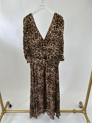 Nicholas Leopard Midi Dress with Belt and V Neck Details Size UK 10