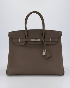 *HOT* Hermès Birkin 35 Retourne Bag in Etain Epsom Leather with Palladium Hardware