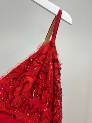 Zuhair Murad Red Sequin Embellished Off-Shoulder Fishtail Gown Size FR 40 (UK 12)