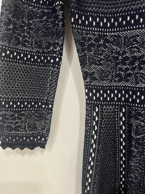 Alexander McQueen Navy and White Embroidered Long-Sleeve Mini Dress Size IT 40 (UK 8)