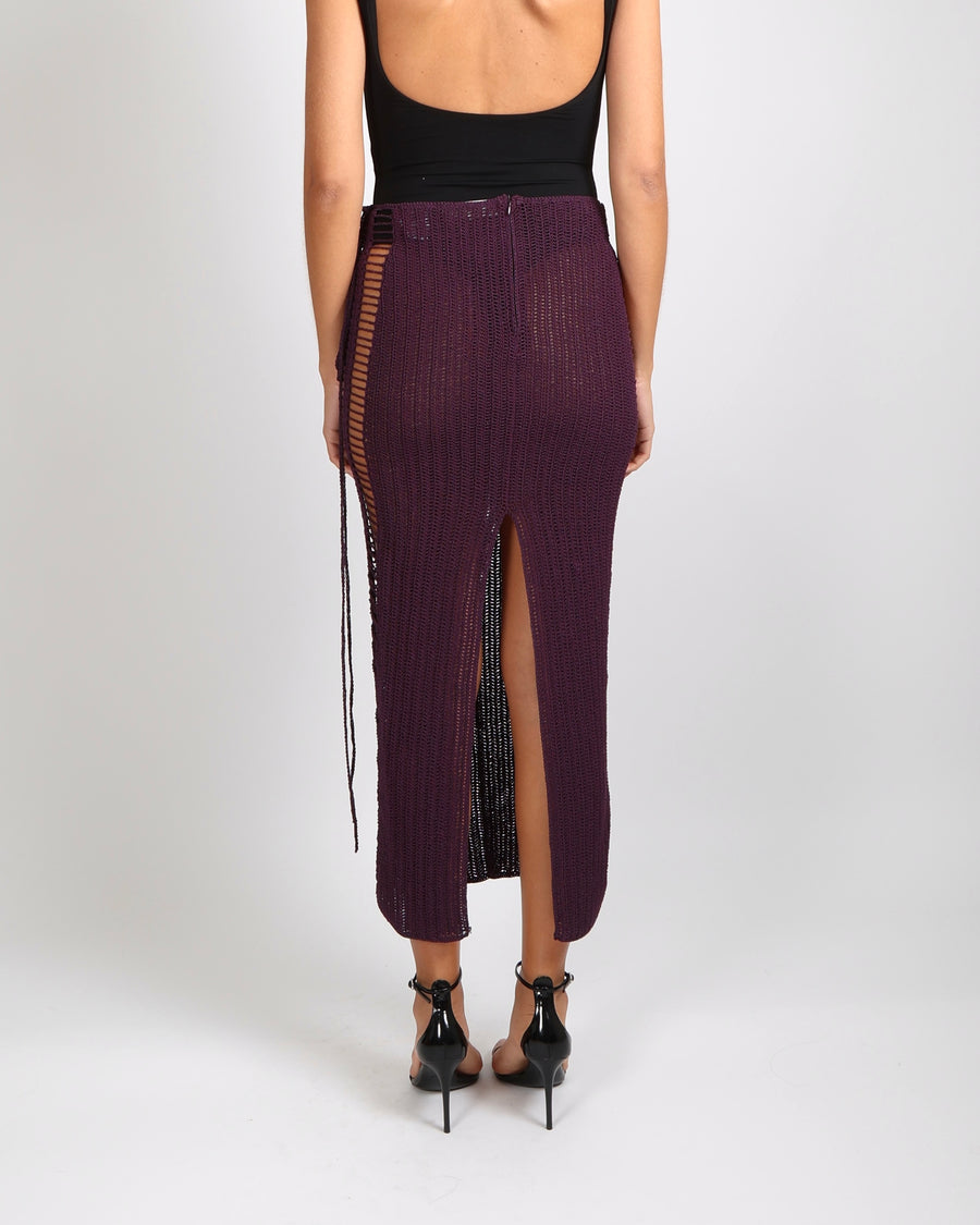 Magda Butrym Purple Crochet Maxi Skirt with Slit Size FR 34 (UK 6)