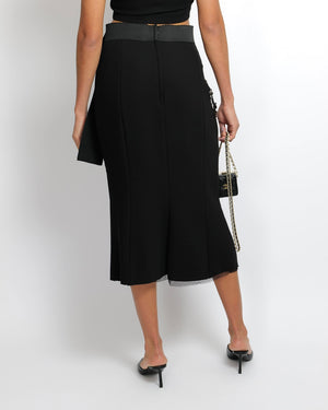 Dolce & Gabbana Black Wool Midi Skirt with Crystal Embellishments and Buckle Detail Size IT 44 (UK 12)