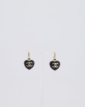 *HOT* Chanel 23A Champagne & Black CC Heart Pendant Earrings