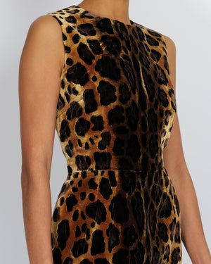 Dolce & Gabbana Brown Leopard Print Velours Sleeveless Mini Dress Size IT 44 (UK 12)