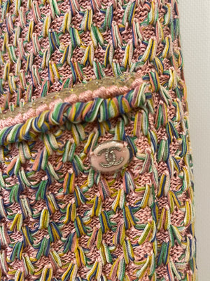 Chanel Pink Multicolour Knitted Mini Dress with CC Logo Detail Size FR 38 (UK 10)