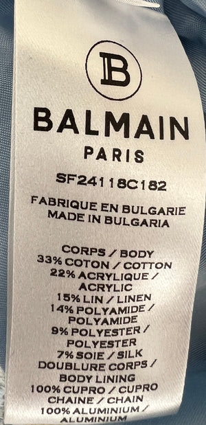 Balmain Sky Blue Tweed Mini Skirt with Ruffles Silver Buttons Detail Size FR 38 (UK 10)