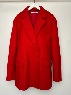 Jason Wu Collection Red Double-Breasted Felt Blazer with Raw Hem Details Size US 6 (UK 8) RRP $3595