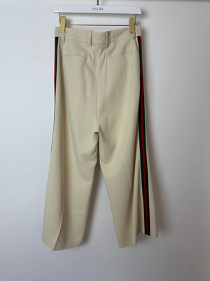 Gucci Beige Web Stripe Wide Leg Culotte Trousers Size IT 42 (UK 10)