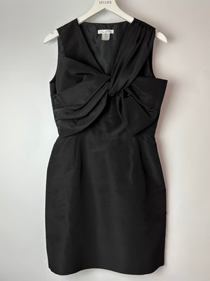 Oscar De La Renta Black Silk Sleeveless Mini Dress With Bow Detail Size US 8 (UK 12)