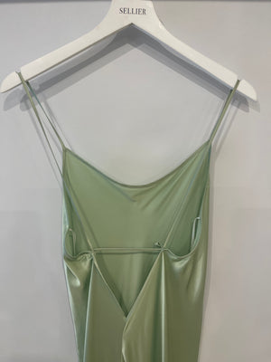 Victoria Beckham Pastel Green Silky Sleeveless Maxi Dress Size UK 12