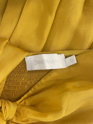Zimmermann Yellow Asymmetric Gathered Silk-Voile Halterneck Midi Dress Size 0 (UK 8) RRP £1,520