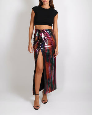 The Attico Multi-Colour Sequin Bow Maxi Skirt with Side Slit Size IT 42 (UK 10) RRP £1,100