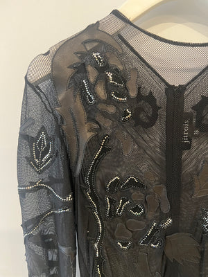 Jitrois Black Leather and Mesh Mini Dress with Crystal Embellished Suede Appliques Size FR 36 (UK 8)