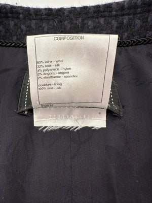 Chanel Black and Navy Tweed 3/4 Sleeve Dress with Pockets and Gunmetal Lion Button Details FR 36 (UK 8)