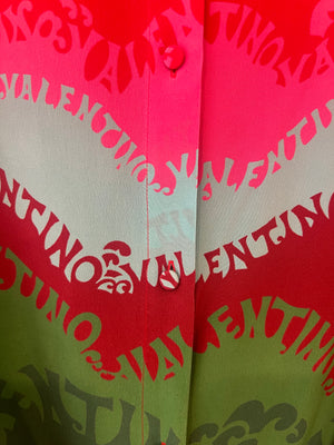 Valentino 2022 Escape Multi-Colour Silk Shirt Dress with Logo Print and Waist Tie Detail Size IT 40 (UK 8)