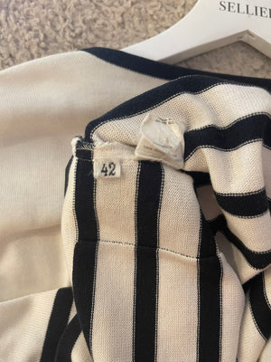 Chanel Black and White Striped Cardigan with Gold CC Logo Buttons Size  FR 42 (UK 14)