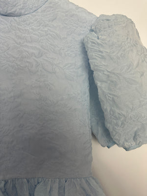 Cecilie Bahnsen Blue Kelly Midi Dress with Puff Sleeve Detail Size UK 8