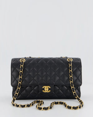 Chanel Black Classic Medium Double Flap Bag in Caviar Leather with Gold Hardware