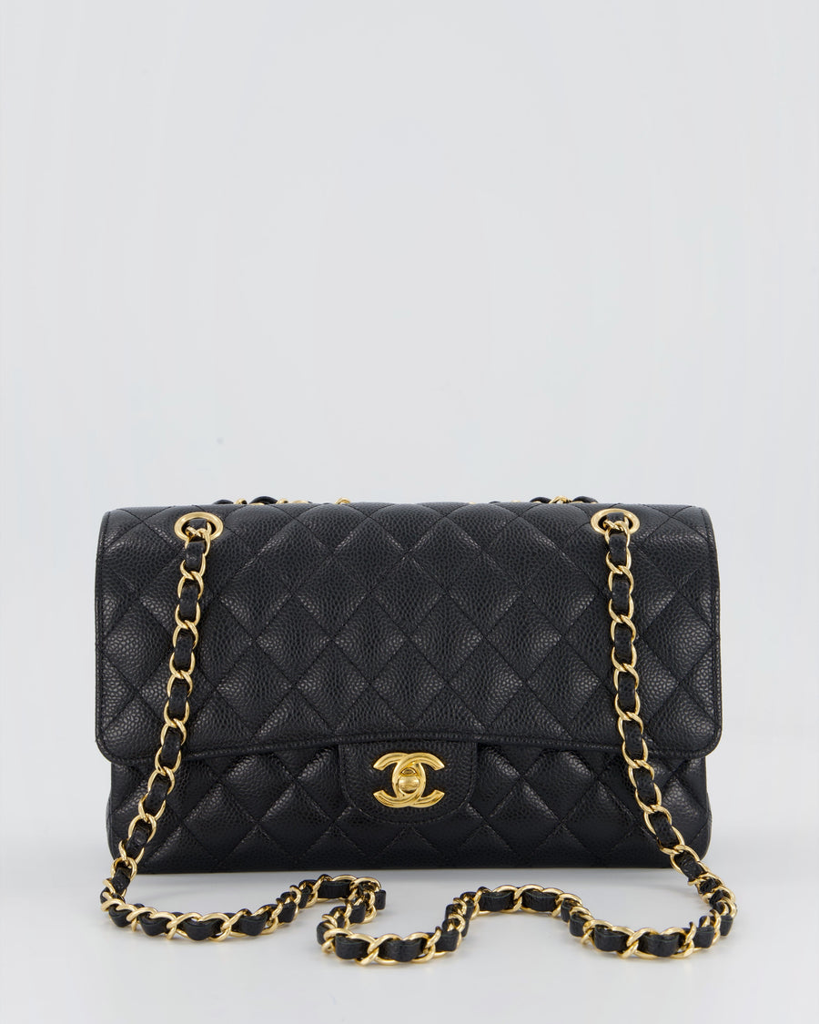 Chanel Black Classic Medium Double Flap Bag in Caviar Leather with Gold Hardware