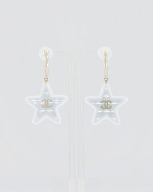 Chanel 24/C Champagne Gold Silver Resin CC Star Hoop Earrings