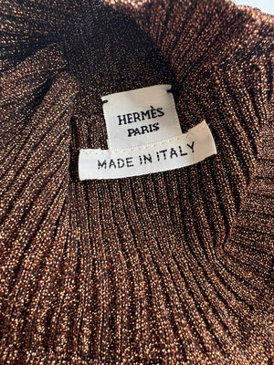 Hermès Bronze Metallic Knitted Longsleeve Jumper Size FR 34 (UK 6)
