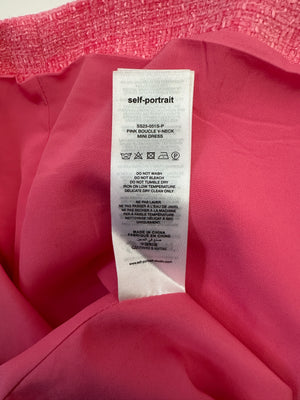 Self-Portrait Pink Tweed Mini Dress With Pearl Embellishment Details Size (UK 8)