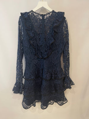 Alexis Navy Blue Lace Ruffle Mini Dress Size S (UK 8)