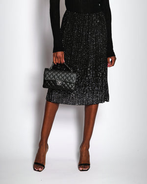 Chanel Black Pleated Waterfall Sequin Midi Skirt Size FR 34 (UK 6)