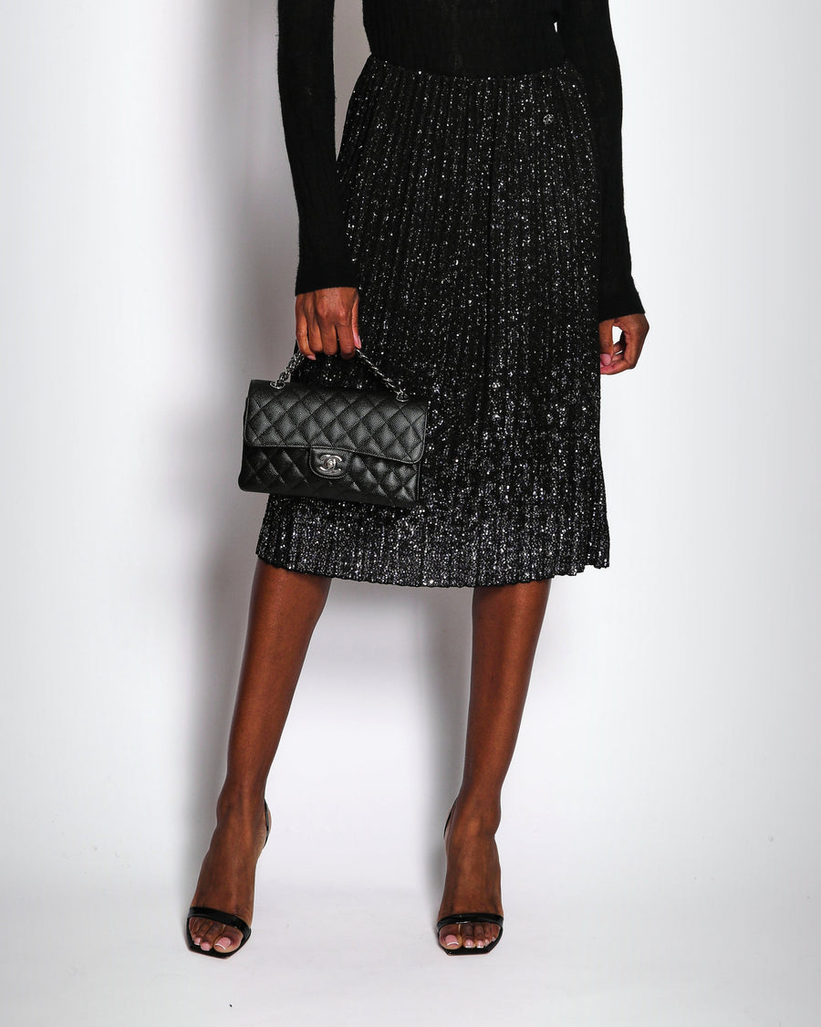 Chanel Black Pleated Waterfall Sequin Midi Skirt Size FR 34 (UK 6)