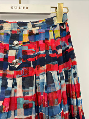 Chanel 16/S Cuba Pink and Blue Cotton Two-Piece Top and Maxi Skirt Set Size FR 36 (UK 8)