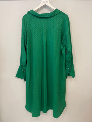 Carolina Herrera Green Long-Sleeve Logo Printed Silk Tunic Dress Size S (UK 8)