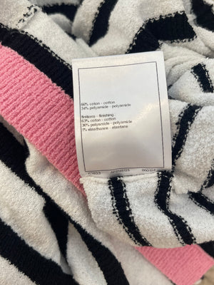 Chanel 24S Black & White Striped Towel Sailor Dress with Pink Trim, CC Logo & Tie Detail Size FR 36 (UK 8)