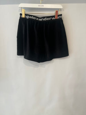 Alexander Wang Black Velour Ribbed Shorts with White Logo Band Detail Size M (UK 10) RRP £350