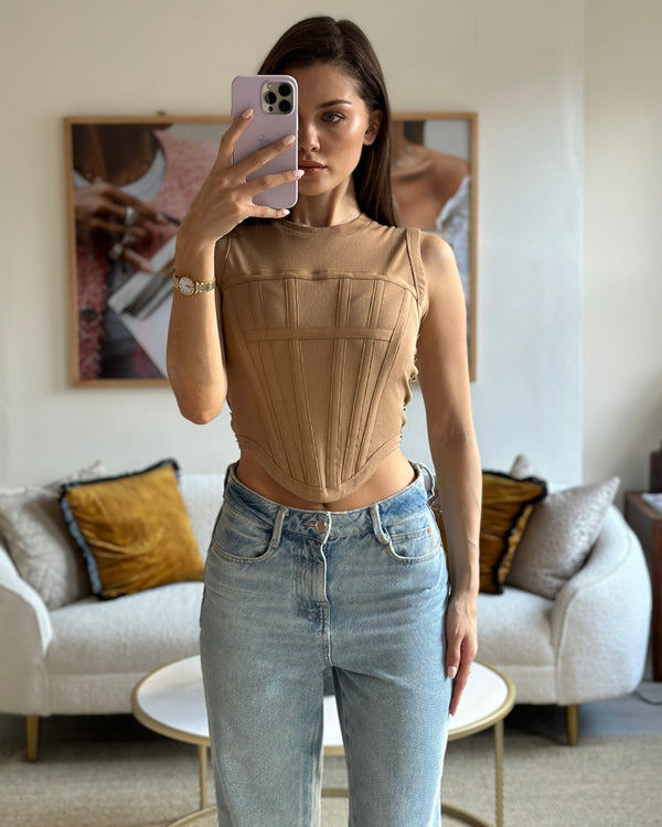 Dion Lee Beige Cropped Tank Top with Corset Detail Size XS (UK 6)